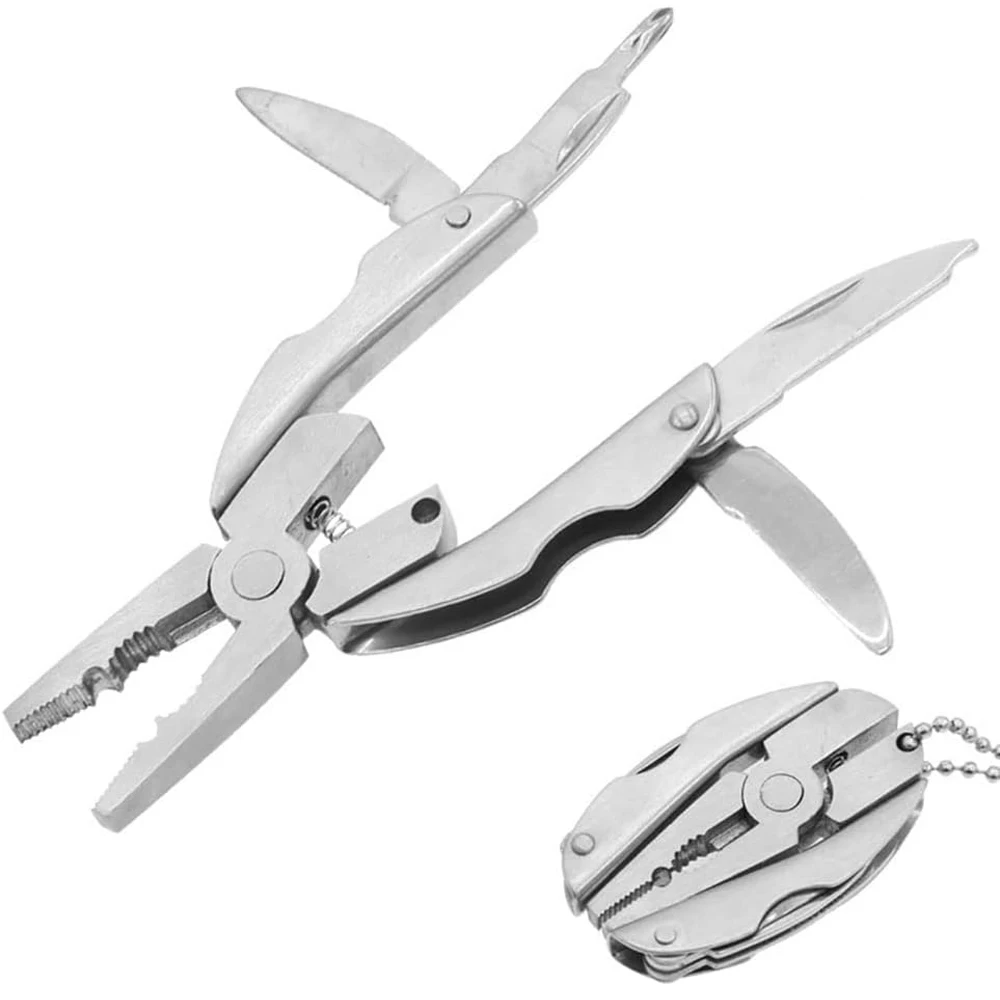 Alicates multiherramienta portátiles de acero inoxidable, cuchillo, llavero, destornillador, kits de viaje, perfectos para uso en exteriores