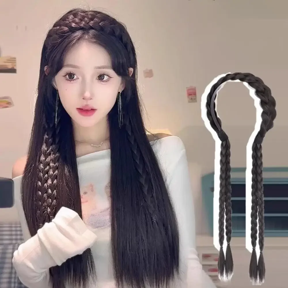 Модная плетеная повязка на голову с рыбьей косточкой, синтетический парик, женский головной убор с высоким черепом и хвостиком