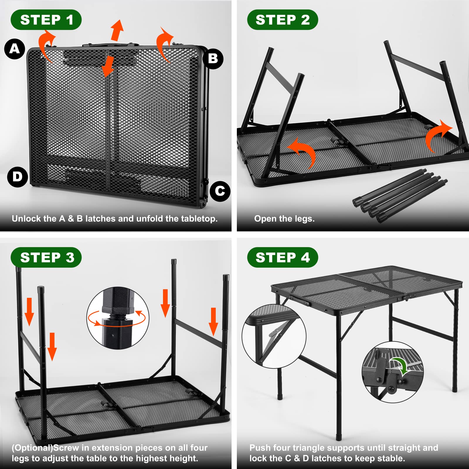 Grill Table For Outside,Lightweight Aluminum Folding Portable Metal Mesh Outdoor Grill Table For Camping Cooking BBQ RV Picnic