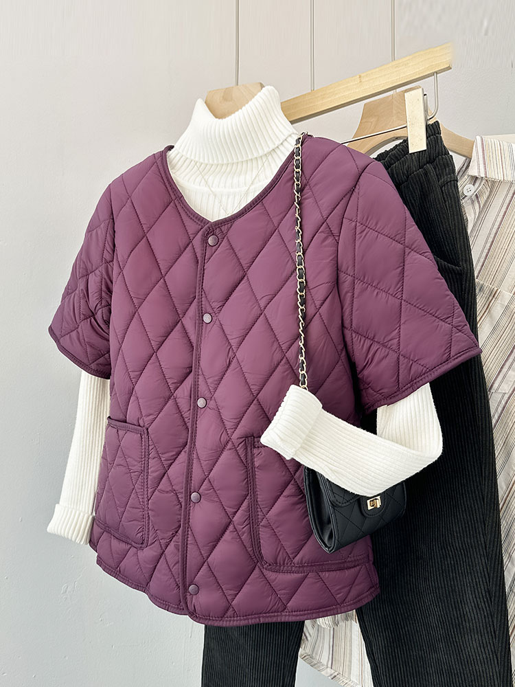 女性の秋冬肥厚綿ベスト軽量半袖 5 インナー裏地ベスト暖かさママ服 V ネックボタン閉鎖