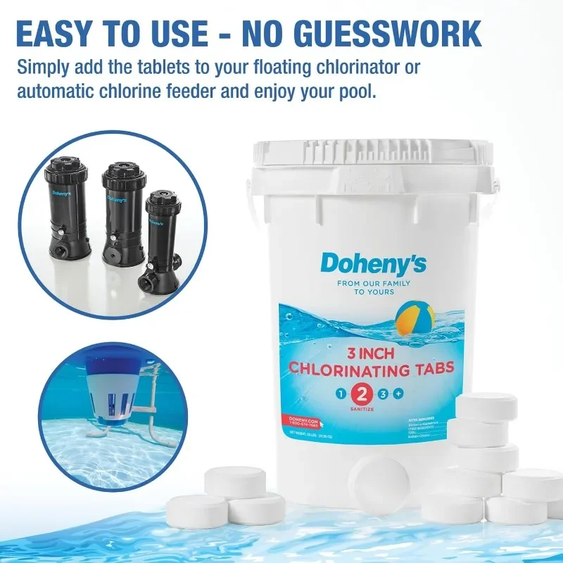 3 Inch Stabilized Chlorine Tablets | Pro-Grade Pool Sanitizer, Long Lasting, Slow Dissolving, 99% Pure Tri-Chlor, Individually