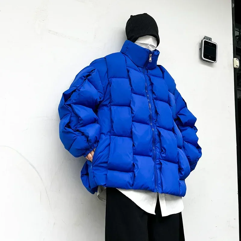2023 moda coreana grosso jaqueta de inverno dos homens parkas jaqueta outwear casacos sólido gola blusão algodão acolchoado jaqueta