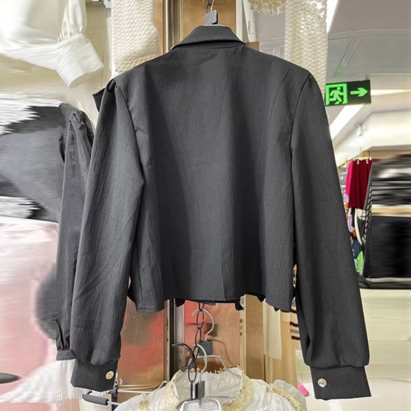 Neploe ヘビービーズスパンコールウィングシャツ女性のための 2024 新しいラペルネック黒ブラウス Y2k 長袖フリル Blusas Mujer