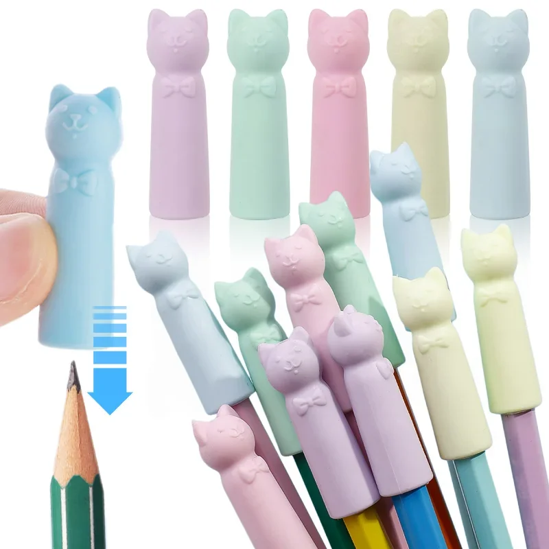 1-20 piezas tapas de borrador de dibujos animados, borradores de lápiz, borradores de gato bonitos para niños, suministros de papelería escolar para estudiantes, fundas para cabeza de bolígrafo