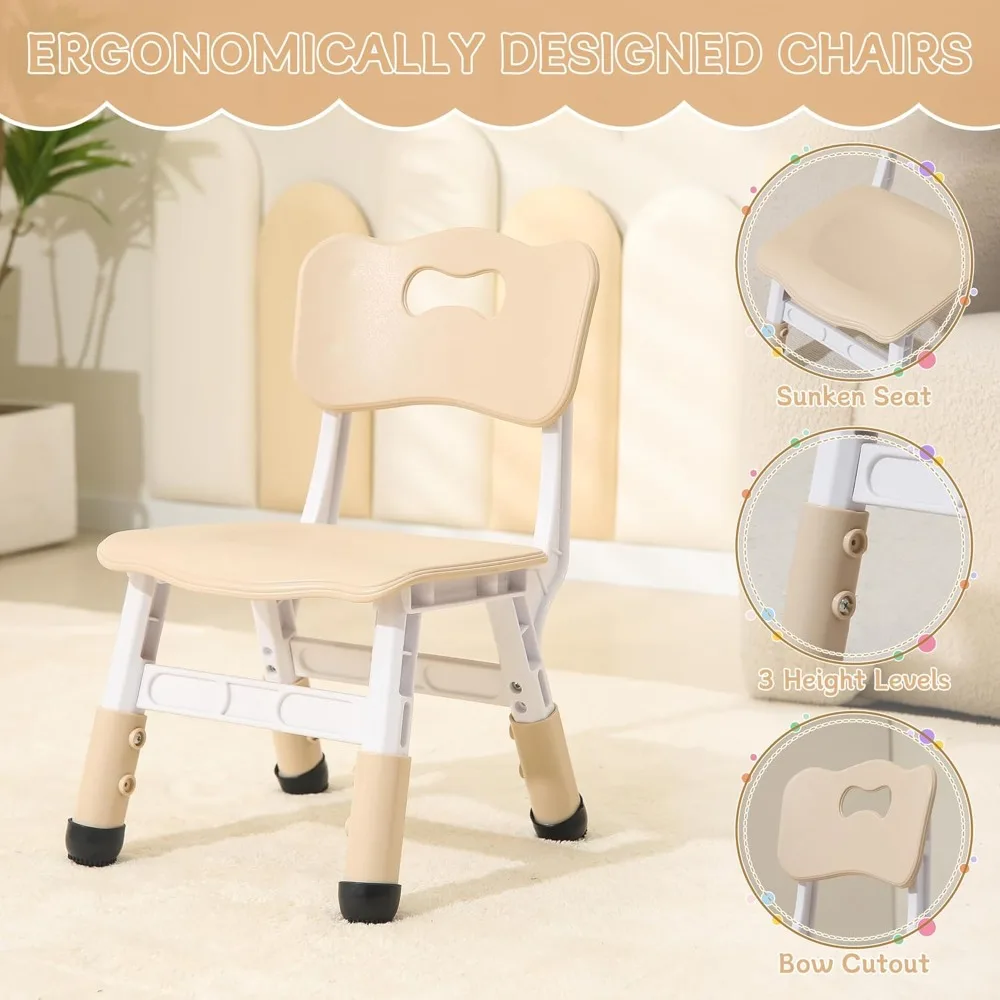 Height-Adjustable Kids Table and Chairs, Toddler Table and 4 Chairs Set with Anti-Slip Foot Covers, Children Activity Table