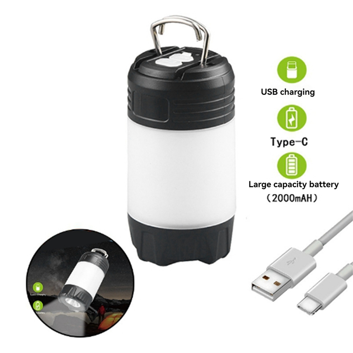 A72p led luzes de acampamento ao ar livre alta potência usb recarregável luz multifuncional tendas luzes iluminação portátil acampamento