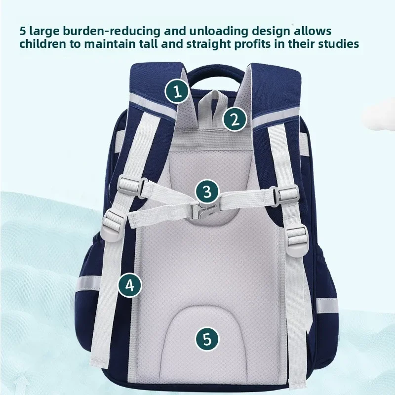 Kinder-Schulrucksack für Jungen und Mädchen der Klassen 1,6, leicht, Oxford-Stoff, wasserdicht, langlebig, Büchertasche mit ergonomischem Design