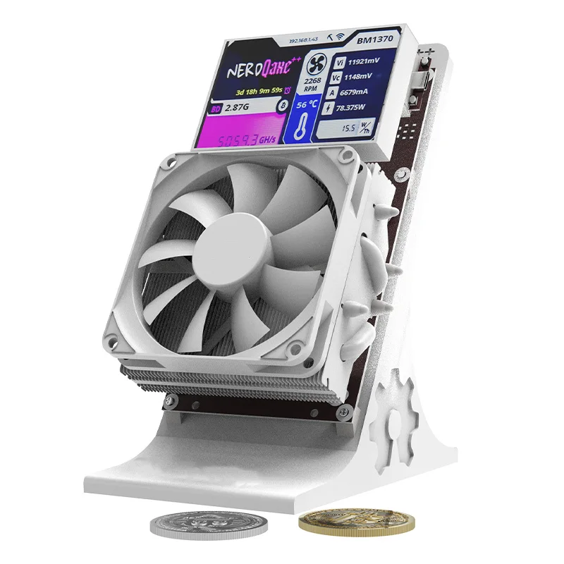 Bitaxe NerdQaxe++ 4.8TH/s BTC Solo miner pessoal blockchain criptomoeda miner Configure uma tela grande de 3,5 "e ventilador mudo