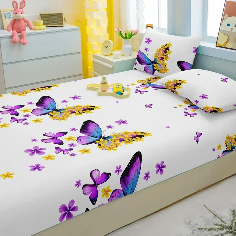 Borboleta impressa fosco cabido folha, tampa do quarto, cama moderna simples, excluindo fronhas, 1