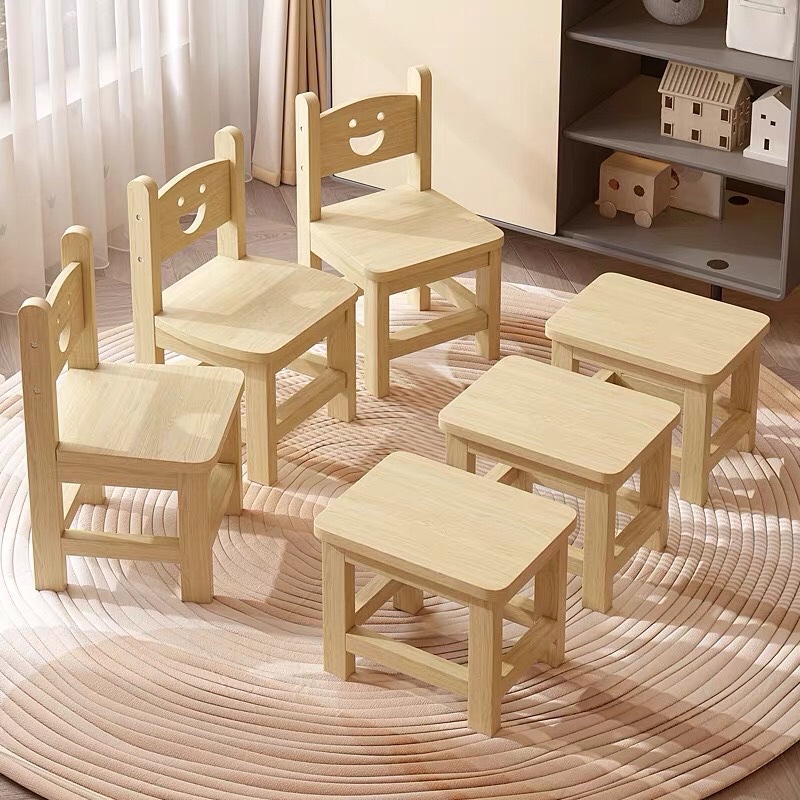 Solid Wood Children's Backrest Chair Cute Smiley Face 어린이 의자 Household Kindergarten Dining Chairs Benches