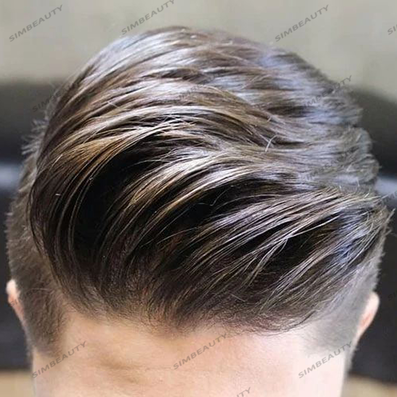 Năm 100% Nam Tóc Toupee Phong Cách Tự Nhiên Dây Cột Tóc Phản Lực Đen Siêu Mỏng Full Đế Pu Bền Nam Remy Tóc bộ Tóc Giả Thay Thế