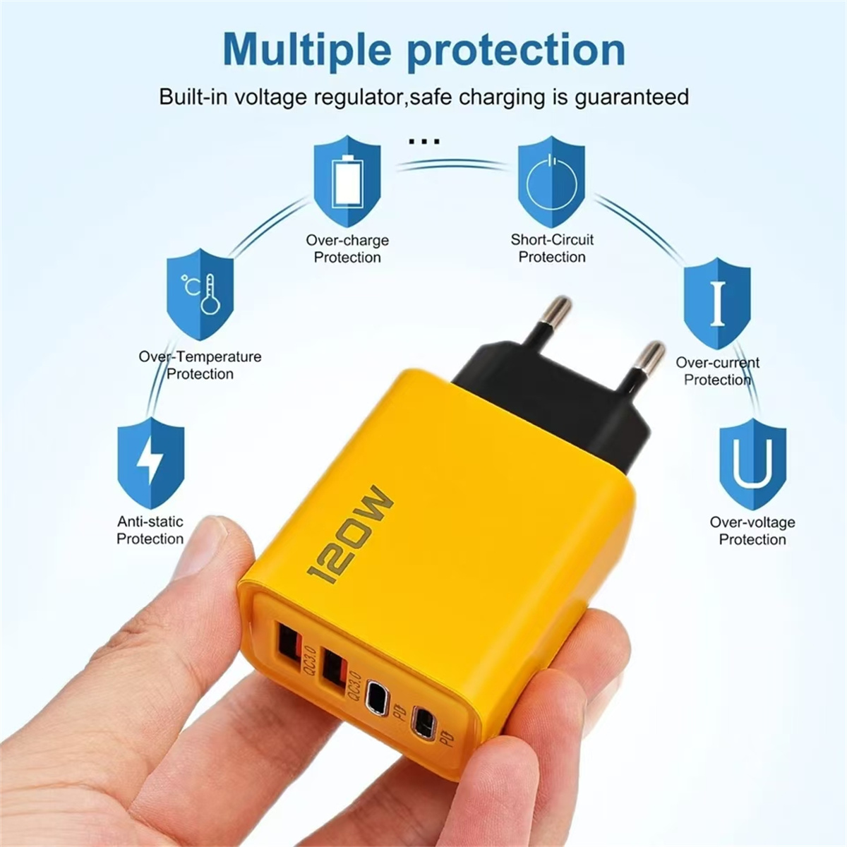 Cargador USB tipo C Total 2A, adaptador de cargador de teléfono USB de carga rápida de 4 puertos para iPhone, Samsung, Xiaomi, cargador de pared de carga rápida