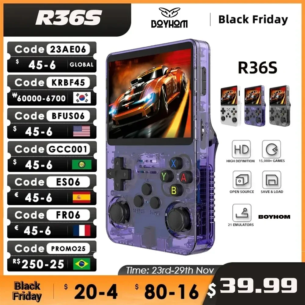 R36S Retro przenośna konsola do gier wideo System Linux 3,5-calowy ekran IPS R35s Pro przenośny kieszonkowy odtwarzacz wideo 64 GB gry