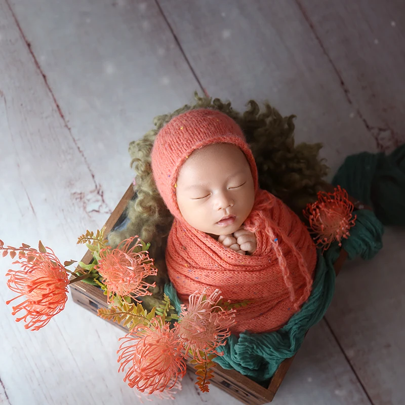 Vintage ถักยืด Fuzzy Wrap และหมวกกระต่ายชุดทารกแรกเกิดการถ่ายภาพ Prop โครเชต์ Mohair Wrap Bonnet ถ่ายภาพ