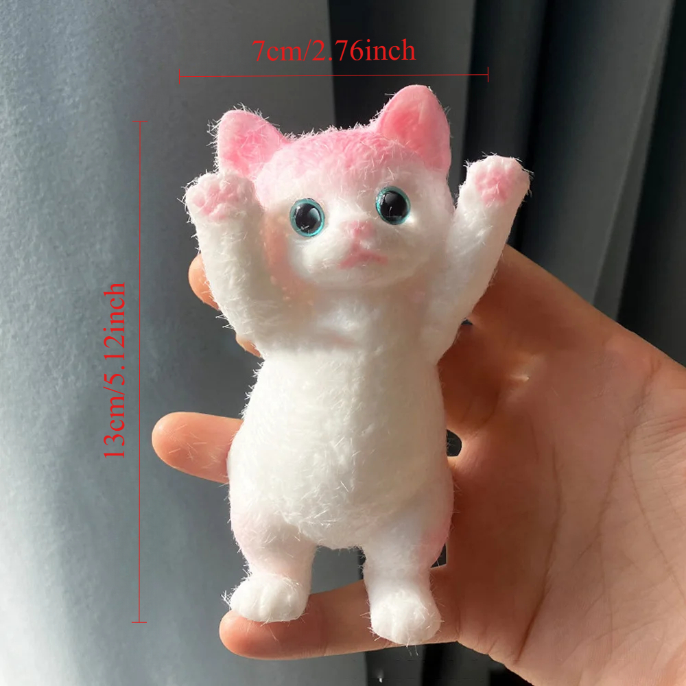 Squishy Cute Beflockung Cat Stress Relief Toy, Extra großes sensorisches Zappelspielzeug für Kinder Erwachsene Angst Entspannung, Squeeze Gift