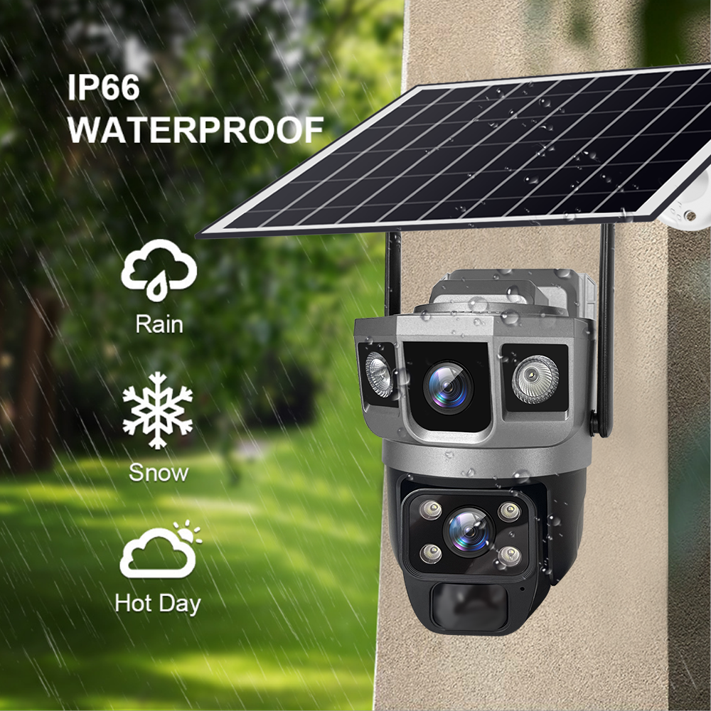 V380 Pro 12MP Solar WIFI IP Camera CCTV Due lenti Tre schermi Auto Tracking Telecamera PTZ di sorveglianza di sicurezza esterna 6K