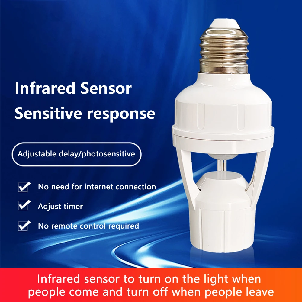 Sensore di movimento Base lampada a LED Convertitore presa E27 AC100-240V Portalampada Adattatore Interruttore PIR regolabile Induzione umana