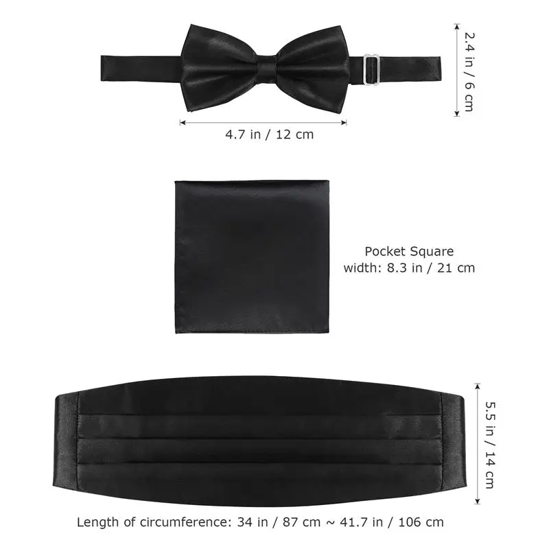 Conjunto de corbatas de moño para hombre, conjunto de pañuelos de esmoquin suave a la moda, color negro