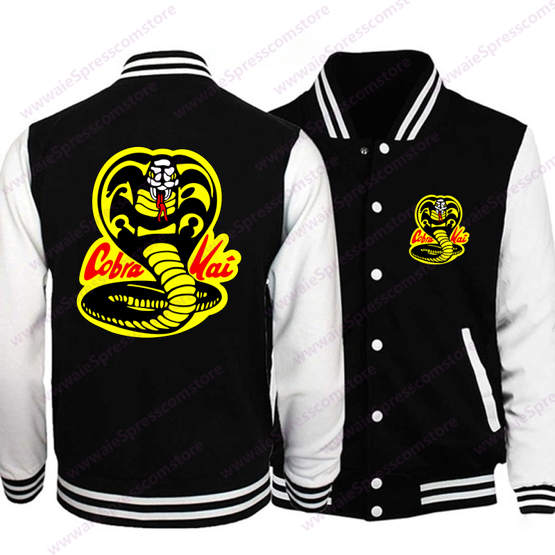 ฤดูใบไม้ร่วงและฤดูหนาว Cobra Kai รูปแบบเสื้อเบสบอลผู้ชายเสื้อสเวตเตอร์ลําลองผู้หญิง Cobra Kai เสื้อแจ็คเก็ตด้านบน