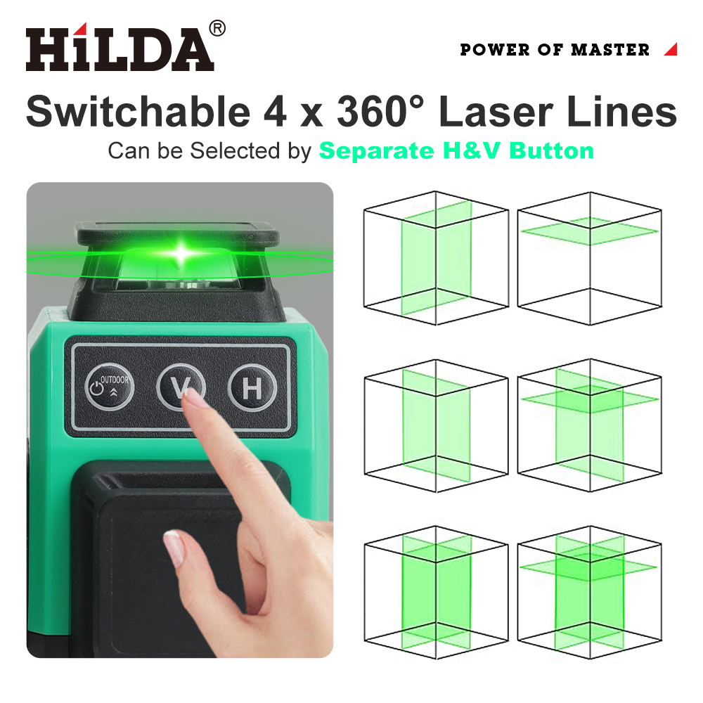 HILDA 3D/4D 12/16 Linien grüner Laser horizontal 360 selbstnivellierendes optisches Instrument mit vertikalem und horizontalem grünem Lichtstrahl