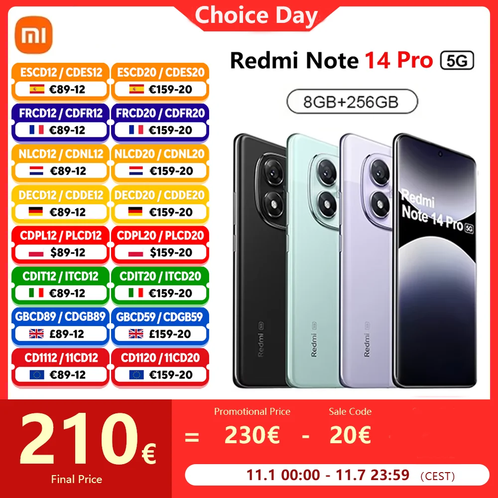 Globale Version Xiaomi Redmi Note 14 Pro 5G Smartphone MediaTek Dimensity 7300-Ultra 200 MP AI-Kamera NFC 6,67" AMOLED-Display IP68