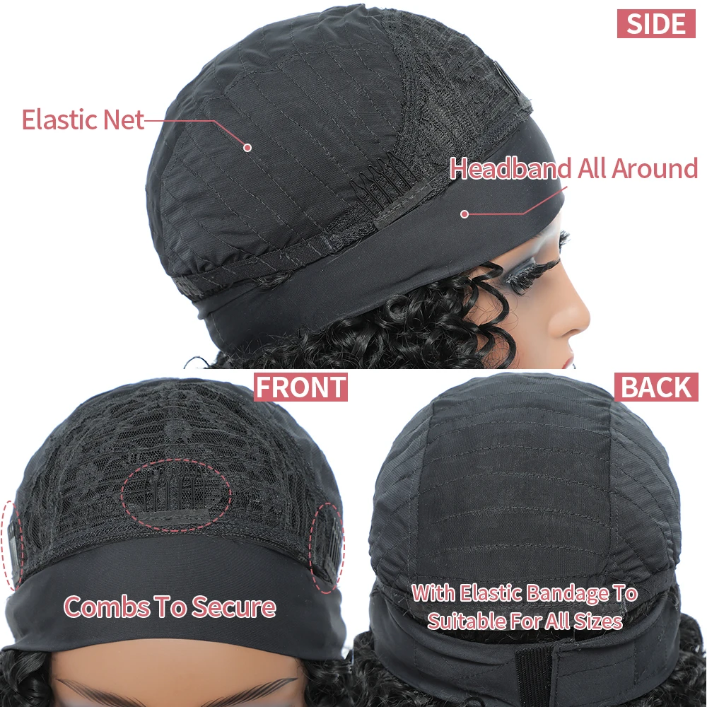 Perucas macias e encaracoladas com bandana Peruca Curta Sem Cola Peruca de cabelo sintético afro profundo para mulheres e meninas naturais pelucas para mulher