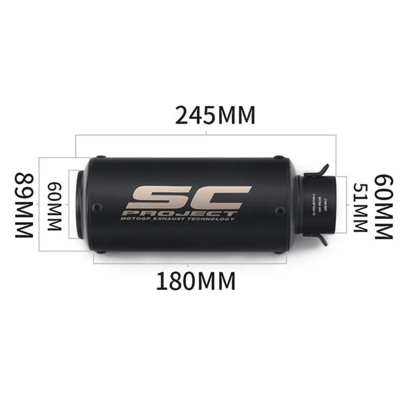51/60 mm Universal-Motorradauspuff Inox-Schalldämpfer Kohlefaserauspuff mit DB Killer für Z900 R3 R25 MT07 MT09 R1 Z400 Z650