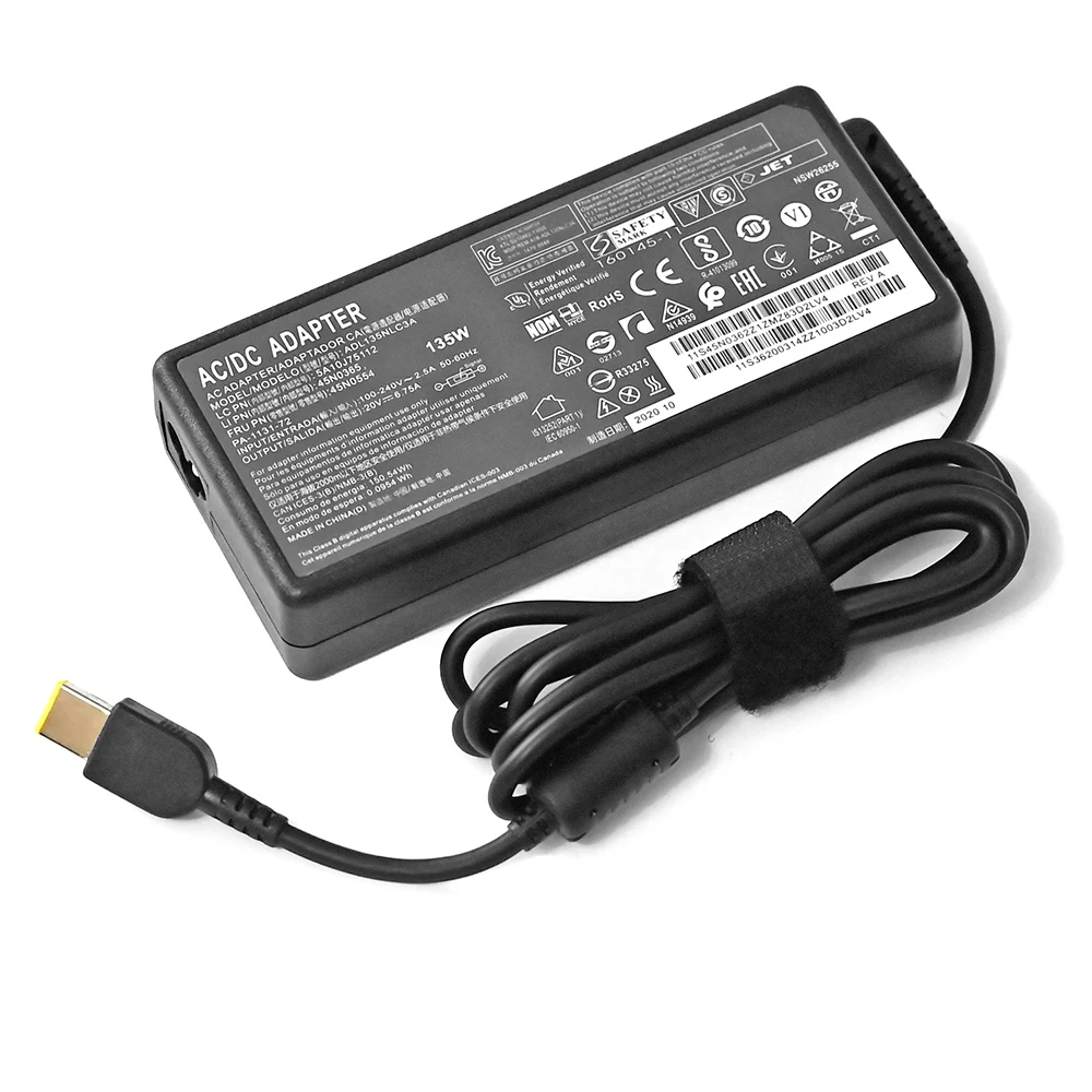 Laptop Adapter 135W 20V 6.75A USB C Notebook Charger for Lenovo T440p Y50-70 R720 Y700 T540p P51 P52 S5 ADL135NLC3A Power Supply
