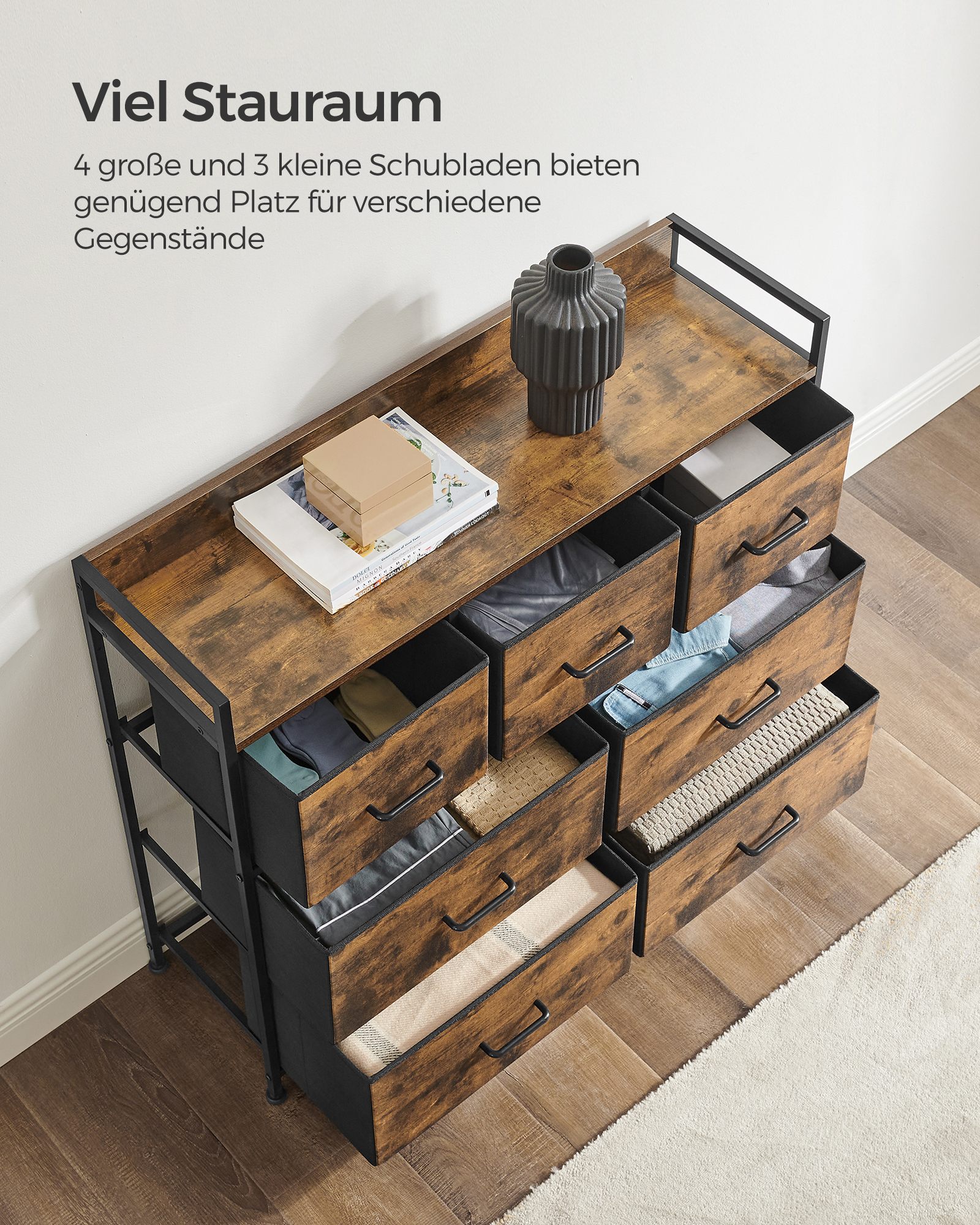 Songmics 7 Laden Industriële Stijl Metalen Frame Dressoir