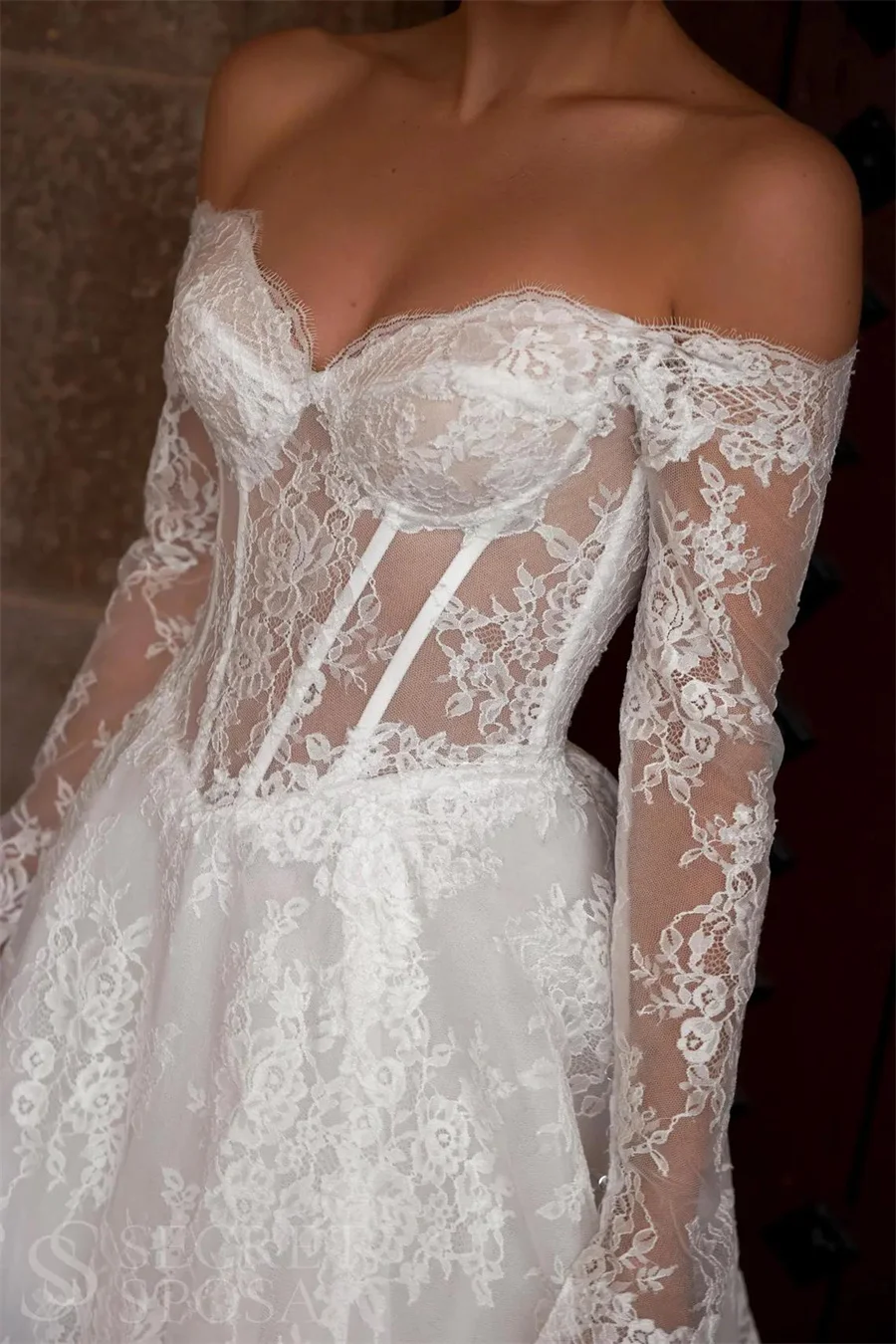 Aangepaste Mode Sweetheart Kant Trouwjurk 3/4 Mouw A-lijn Backless Rits Custom Bruidsjurken vestidos de novia