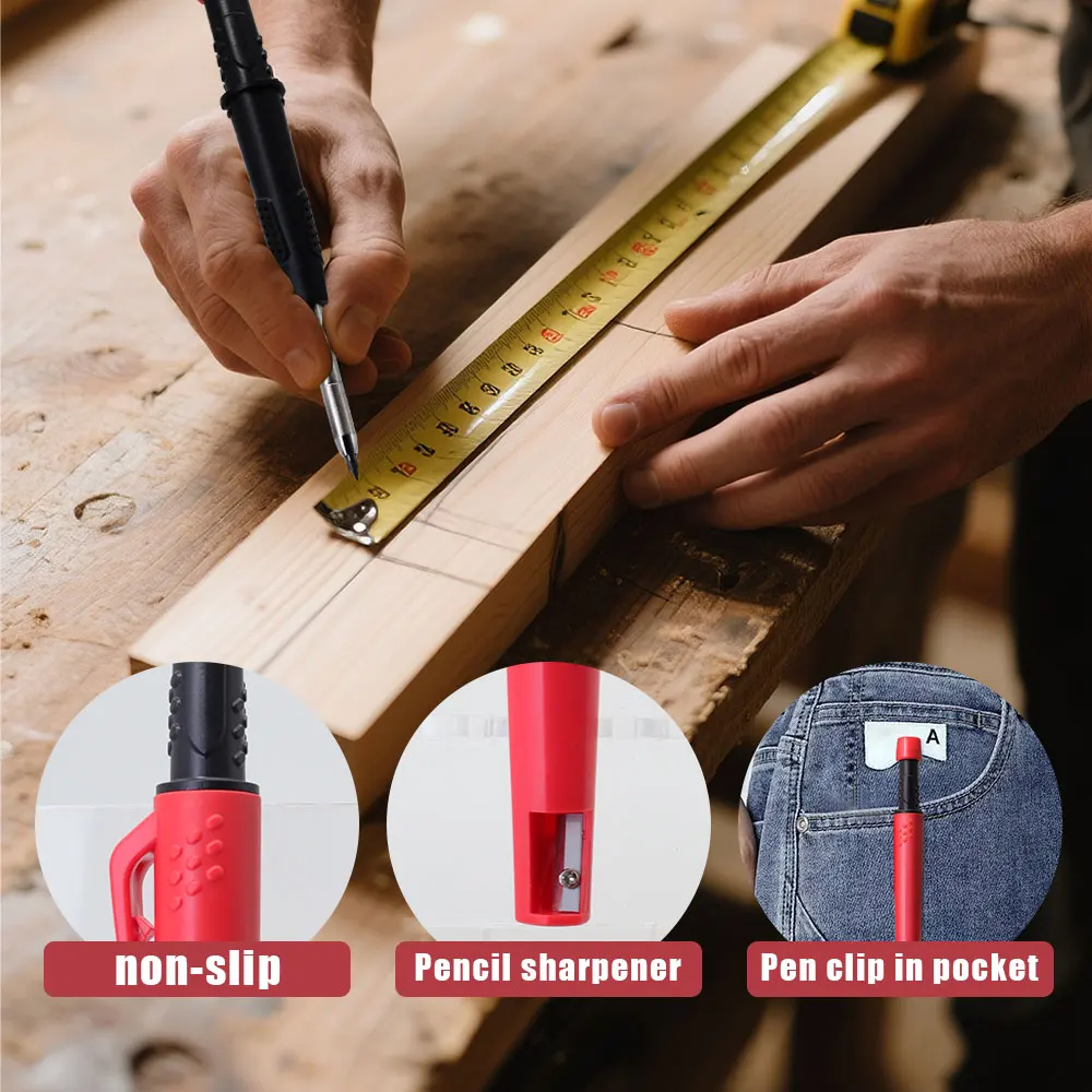 Juego de tarjetas de lápiz para carpintería, marcado y dibujo de agujeros profundos, con plomo confiable y duradero de 2,8 mm, para ingeniería de carpinteros