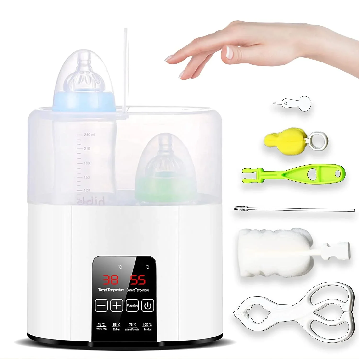 Alimentador N20 para bebé, calentador de biberones con pantalla táctil, esterilización a vapor, biberones dobles de apagado automático, ventanas abiertas con descongelación