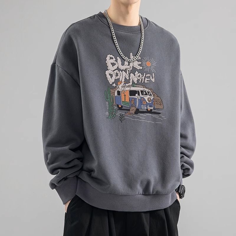 Harajuku Hoodie Y2k kasual pria, Atasan Tipe longgar populer anak muda musim gugur dan musim dingin, motif tren malas Y2k, Hoodie leher bulat baru, 2023