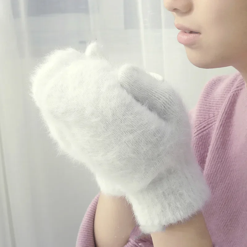 Gants en laine de lapin mignons pour femmes, mitaines d'hiver, sortie d'usine, gants en fourrure, sans doigts, gants d'hiver pour femmes et filles