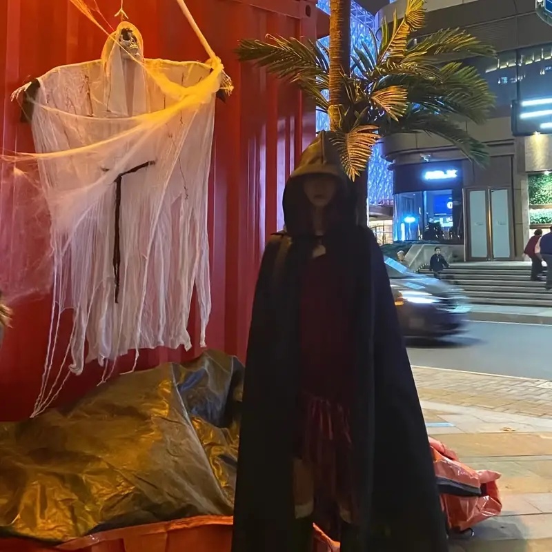 Masquerad 망토 소프트 유니섹스 후드 블랙 로브 마녀 롱 케이프 코스프레 의상 파티 공연 용품 휴일 장식