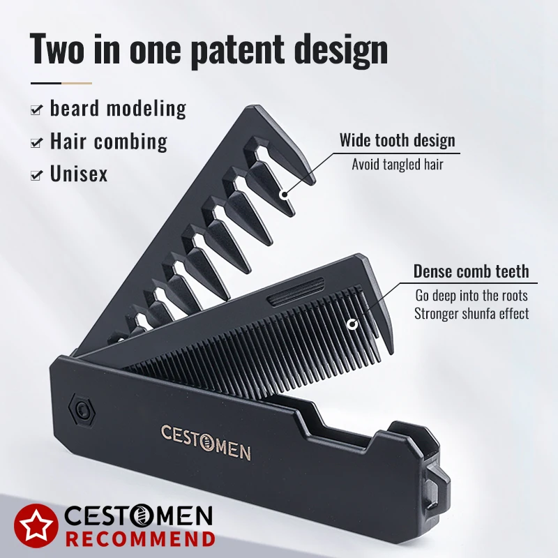 CESTOMEN Multifuncional แบบพกพาพลาสติกพับกระเป๋าหวีตัดผมผู้ชายหัวน้ํามันเคราหวีผมจัดแต่งทรงผมฟันกว้างหวี