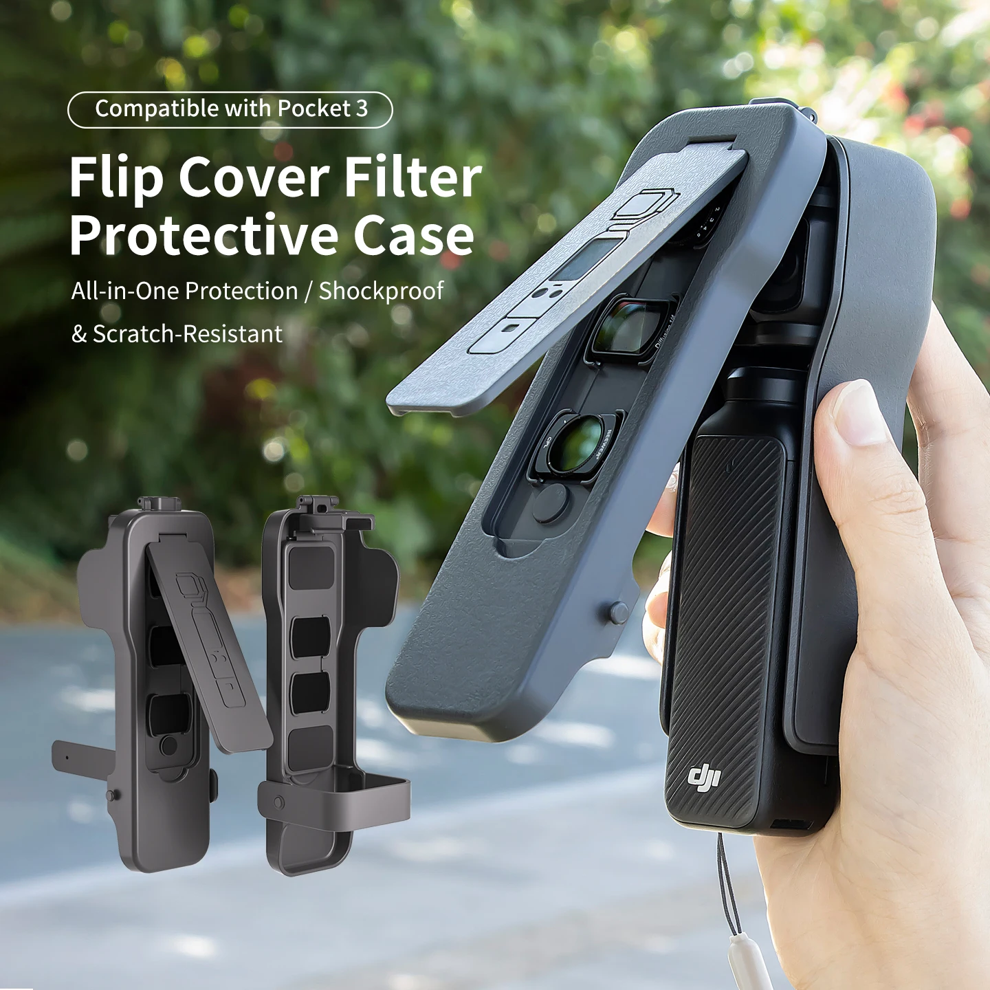 Etui z klapką do DJI OSMO Pocket 3, plastikowe, z wbudowanymi 5 miejscami na filtry, odporne na zarysowania, z paskami do akcesoriów Pocket 3