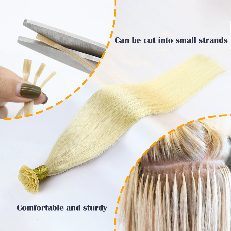 Extensions de cheveux à pointe plate droite de haute qualité Remy 100% Extensions de cheveux à pointe de kératine de cheveux humains pour perruques de cheveux pré-collées de Salon