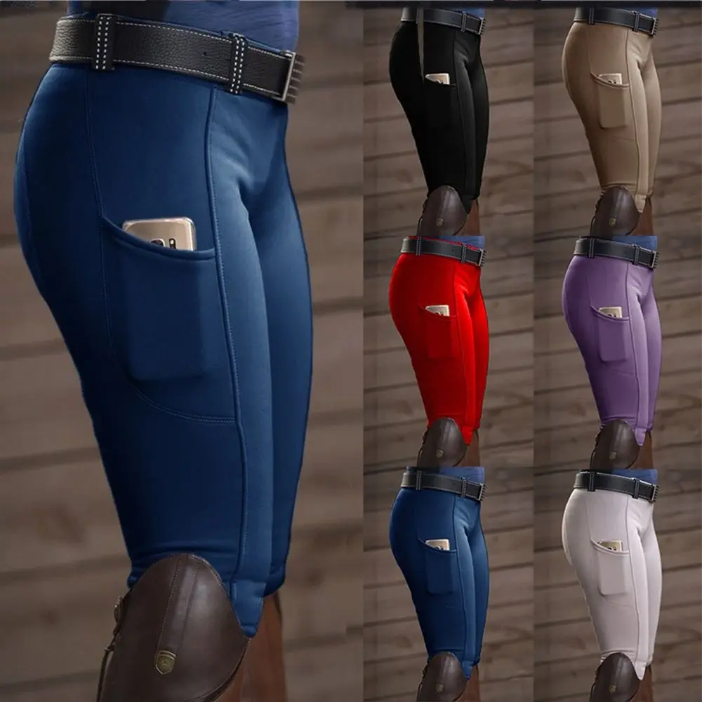 Pantalones ecuestres antipilling, pantalones ajustados de carreras de caballos con realce de cadera y bolsillo para teléfono, pantalones ecuestres elásticos