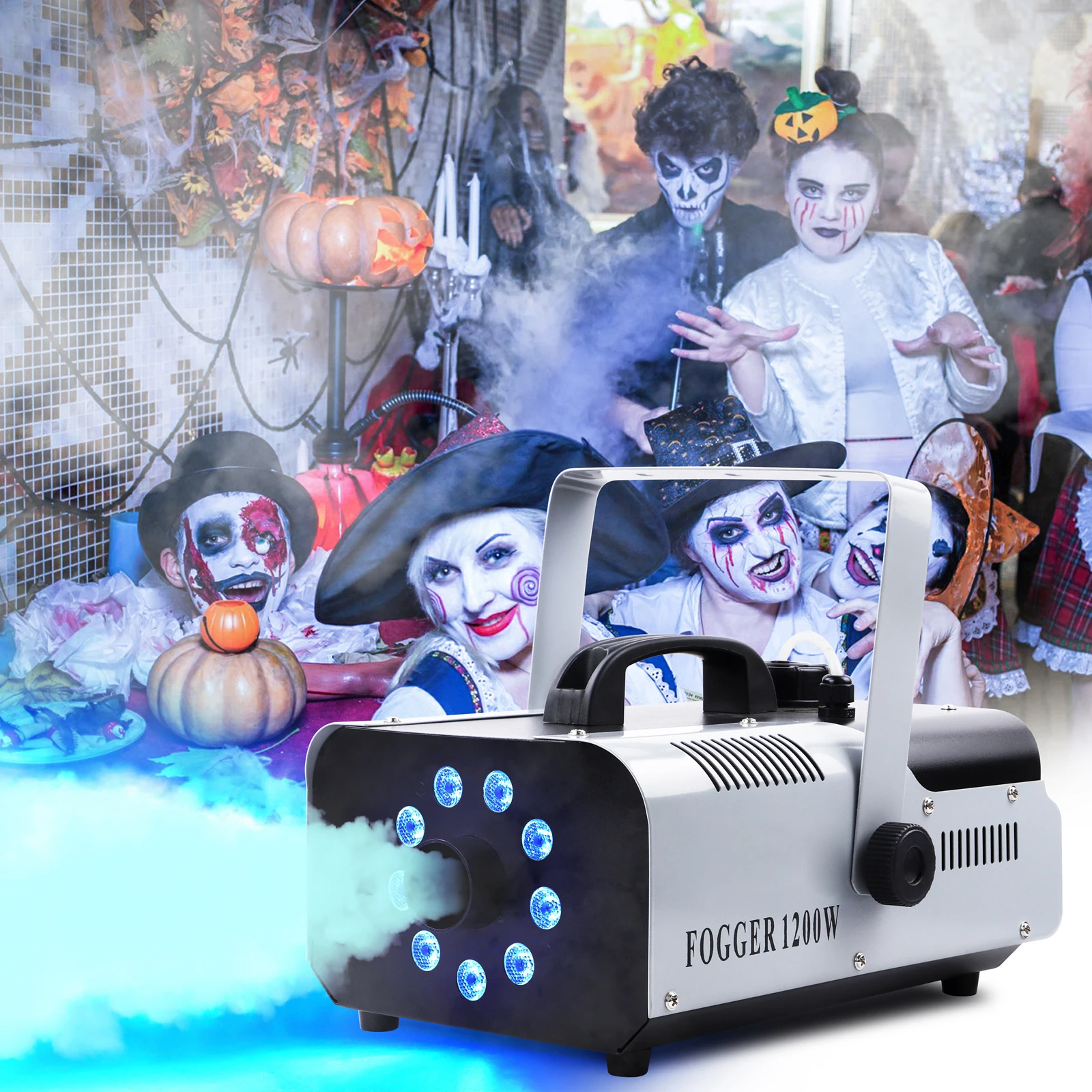 Fieryzeal 1200W 9 LEDs Smoke Machine RGB Fog Ejector Stage Effect Fogger Spray Equipment Fog Machine