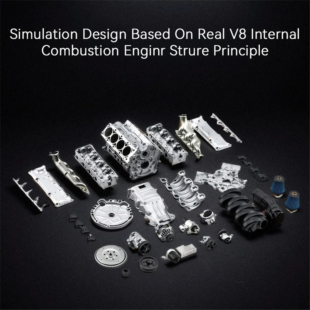 Kit de montagem de modelo de combustão interna de motor B-M V8 RC motor de simulação completa adequado para carro RC Ax90104 Scx10