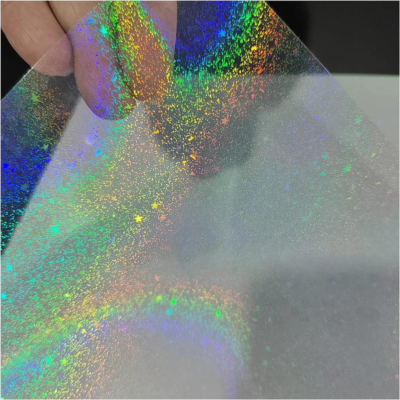 50 folhas de papel adesivo holográfico estrelas de areia 2.9x4.1 polegadas glitter transparente sobreposição holográfica filme de laminação a frio autoadesivo