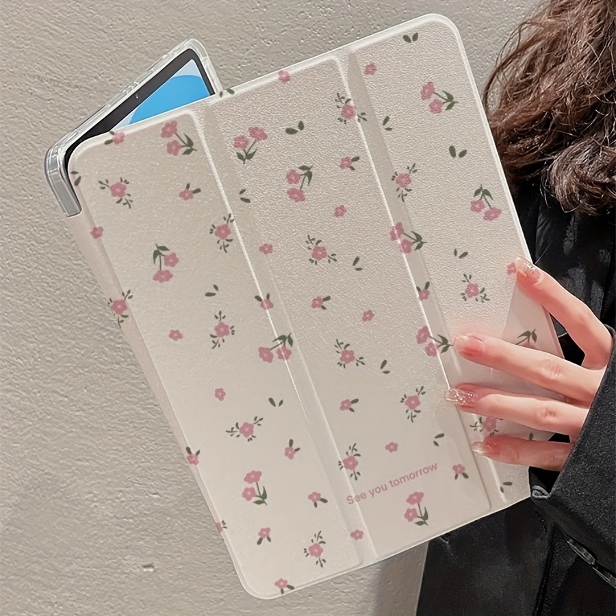 Прозрачный акриловый чехол с цветочным принтом для iPad со складной подставкой — легкий, для iPad 7/8/9 поколения и Air4/5 Pro11, защита планшета