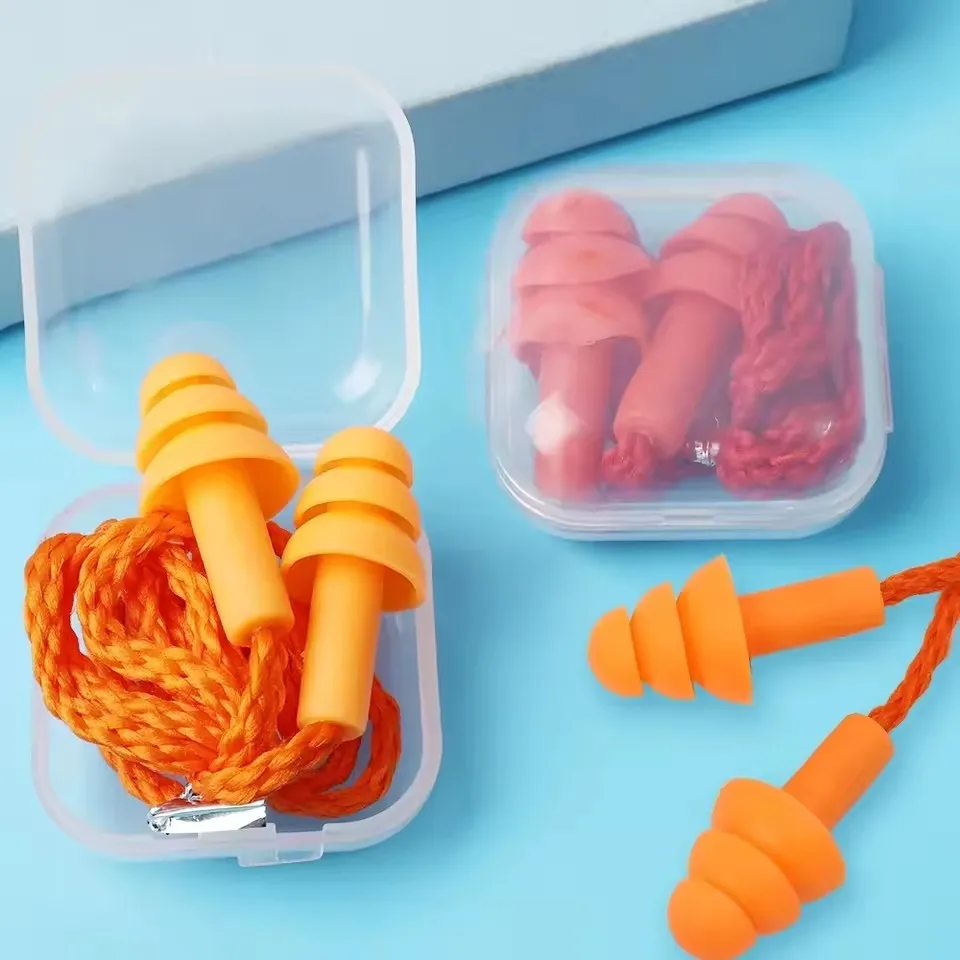 1-10Pairs Silicone Ear Plugs Noise Reduction Waterproof Earplugs with Cord Reusable Corded Earbuds for Swimming Sleeping Working