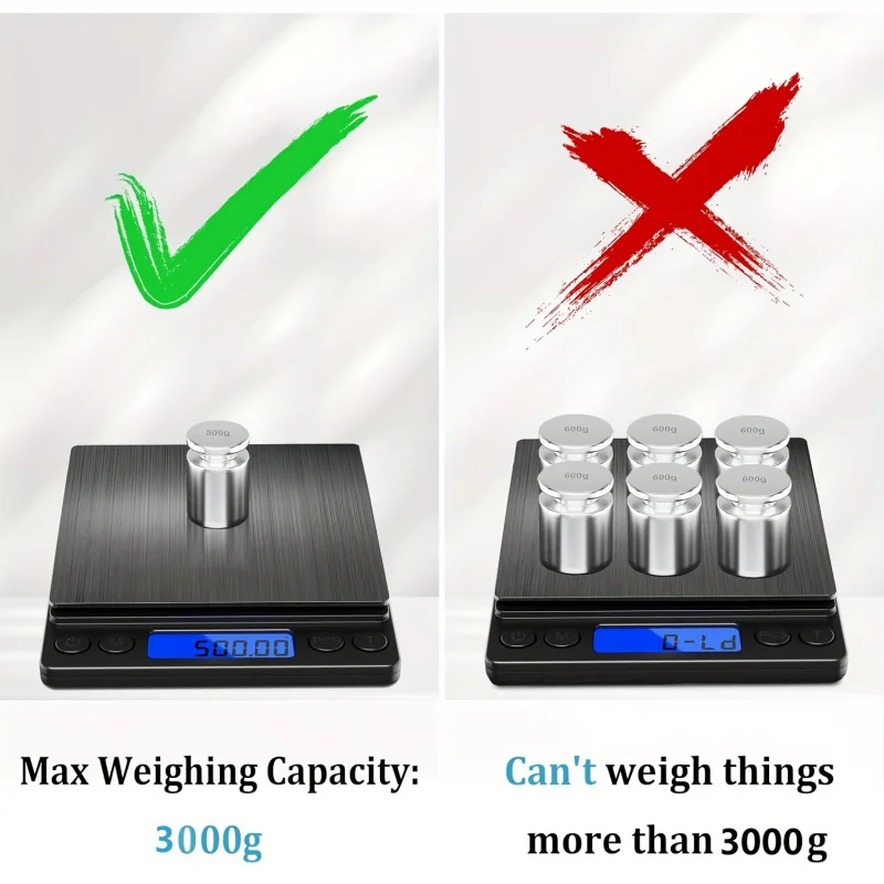 Accurate Digital Gram Scale with Dual Trays 3000g Capacity 0.1g Precision 9 Unit Measurement Tare Function Battery Powered
