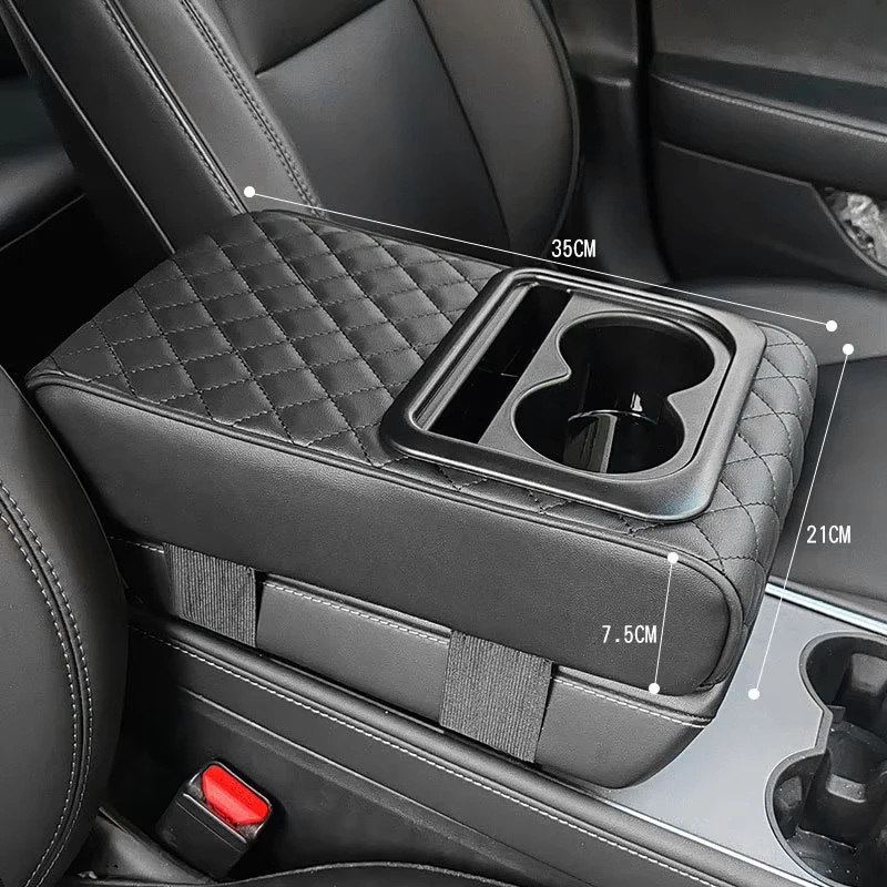 Auto Armsteunkussen middenconsole met 2-bekerhouder PU lederen armsteunkussen Draagbare auto Amrest kussensloop Hoogtekussen