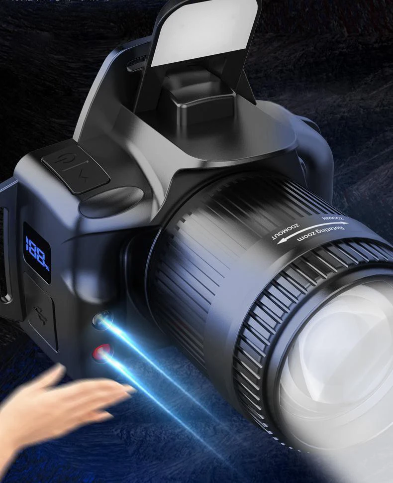 Linterna frontal con Sensor LED superbrillante, recargable por USB, luz frontal con batería integrada, linterna para acampar y pescar