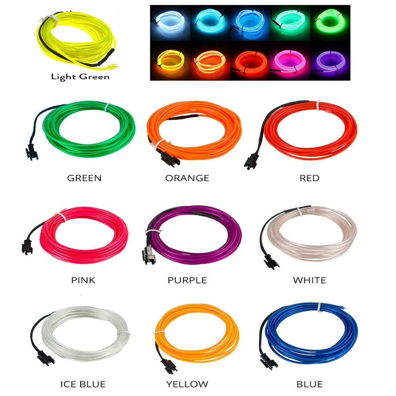 ยืดหยุ่นนีออนเรืองแสงรถ EL ลวด LED กันน้ําเชือก DIY รถ, ปาร์ตี้, ห้อง, ตกแต่งเสื้อผ้า, 1 m, 2 m, 3 M, 4 M, 5 m