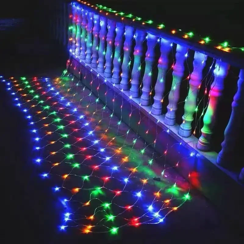 Solar/EU plug LED Net Mesh Fairy String Light Garland Window Curtain Christmas Fairy Light Wedding Party Garland Light