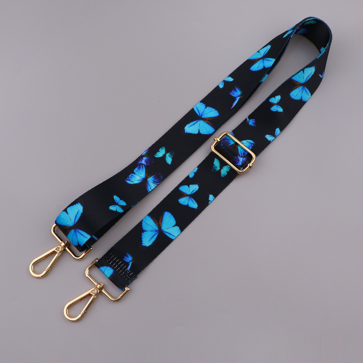 Correa de hombro para mujer, cinturón ancho ajustable, accesorio cruzado de repuesto con hebilla dorada, mariposa azul y luna